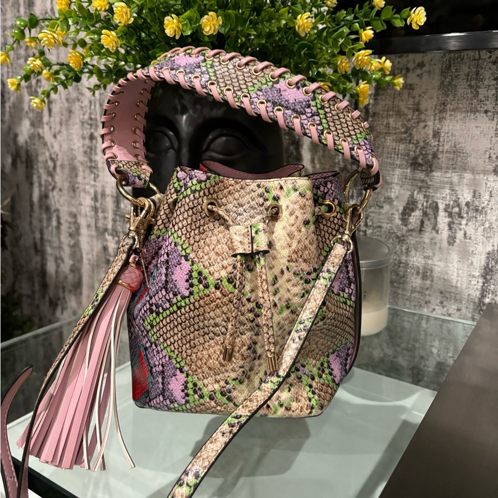 NWOT Aldo Vegan Leather Snake Skin and Tassel Bucket Handbag